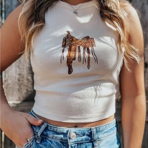 Cream Crop Top with Saddle Design